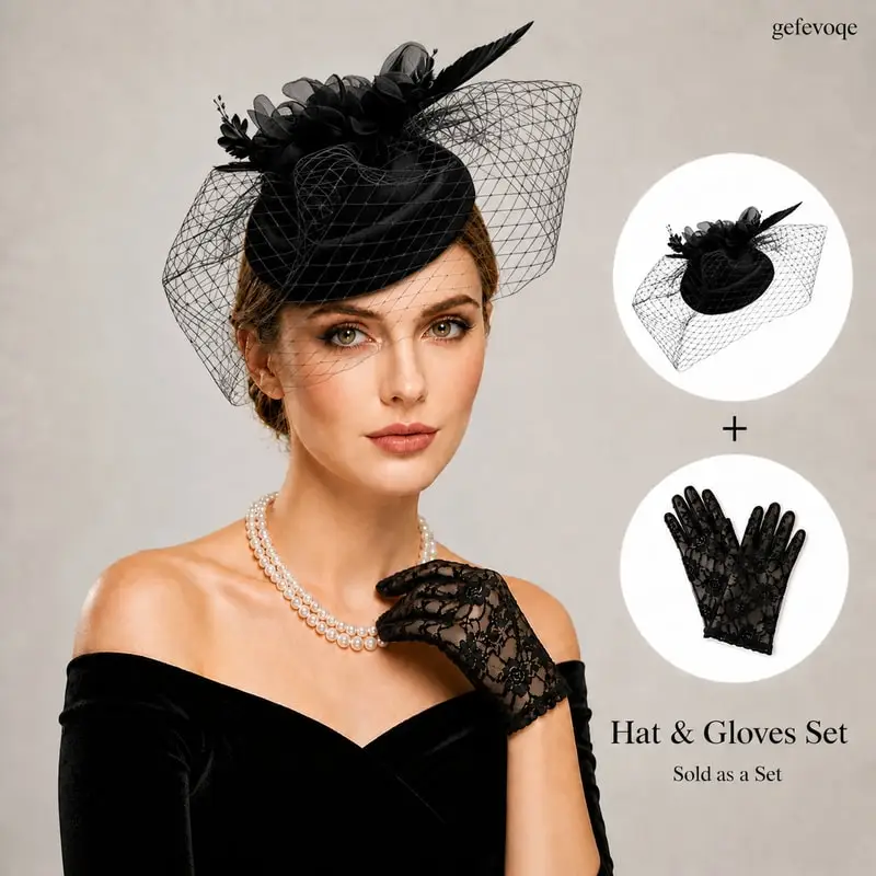 Women Net Veil Fascinator Hat And Lace Gloves Set For Tea Party Wedding Derby Church Occasion
Women Net Veil Fascinator Hat And Lace Gloves Set For Tea Party Wedding Derby Church Occasion