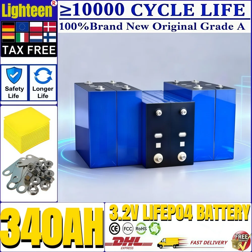 1-32PCS Lifepo4 Battery 3.2v340ah Grade A 10000+Cycle DIY 12V 24V 48V Lithium iron phosphate Cell For Camping Golf Cart
1-32PCS Lifepo4 Battery 3.2v340ah Grade A 10000+Cycle DIY 12V 24V 48V Lithium iron phosphate Cell For Camping Golf Cart
