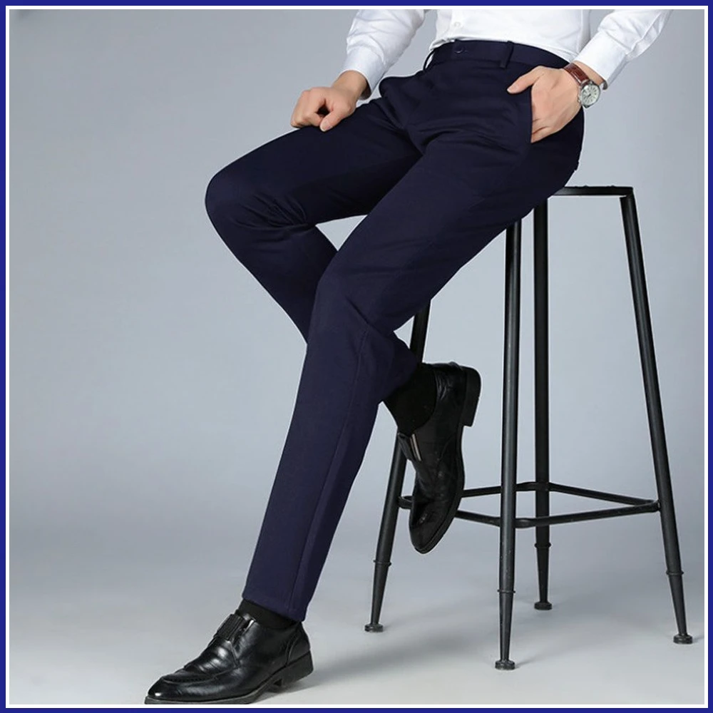 hight quality plus size solid color pants for men elastic office business trousers male black casual pocket pants 
hight quality plus size solid color pants for men elastic office business trousers male black casual pocket pants