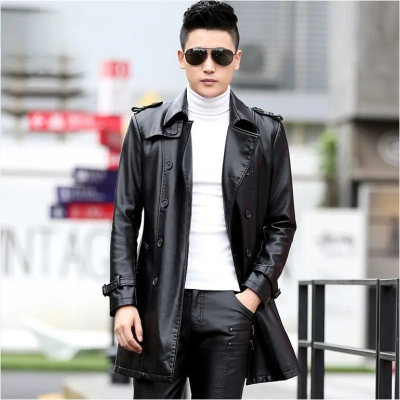 New Middle-Aged Men Leather Clothing with Stand Collar Men Autumn Winter Mid-Length Leisure Loose Black Leather Trench Coat
New Middle-Aged Men Leather Clothing with Stand Collar Men Autumn Winter Mid-Length Leisure Loose Black Leather Trench Coat