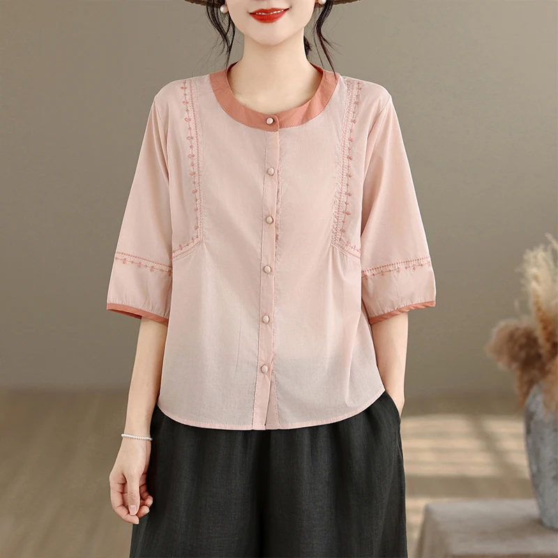 Summer New Cotton Linen Embroidered Color Block Loose Casual mid Sleeve Open Cardigan Shirt Women Pure Color Simple Style
Summer New Cotton Linen Embroidered Color Block Loose Casual mid Sleeve Open Cardigan Shirt Women Pure Color Simple Style