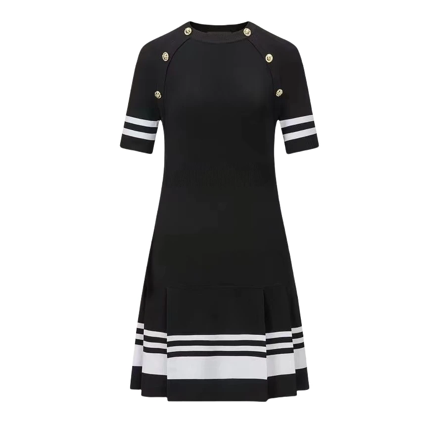 Brand Design Black White Stripe Short Sleeved Spring Summer Knit Dress For Woman Fashion Elegant Karl's Ladies Skirt Clothes
Brand Design Black White Stripe Short Sleeved Spring Summer Knit Dress For Woman Fashion Elegant Karl's Ladies Skirt Clothes