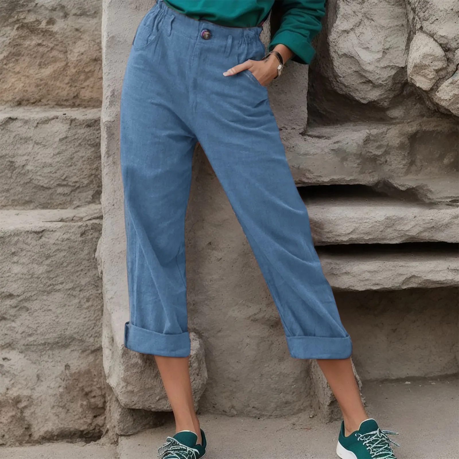 Women's Pants Button Loose Drawstring Elastic Waist Pant Casual Elegant Fashion Cotton Linen Ladies Straight Wide Leg Trousers
Women's Pants Button Loose Drawstring Elastic Waist Pant Casual Elegant Fashion Cotton Linen Ladies Straight Wide Leg Trousers