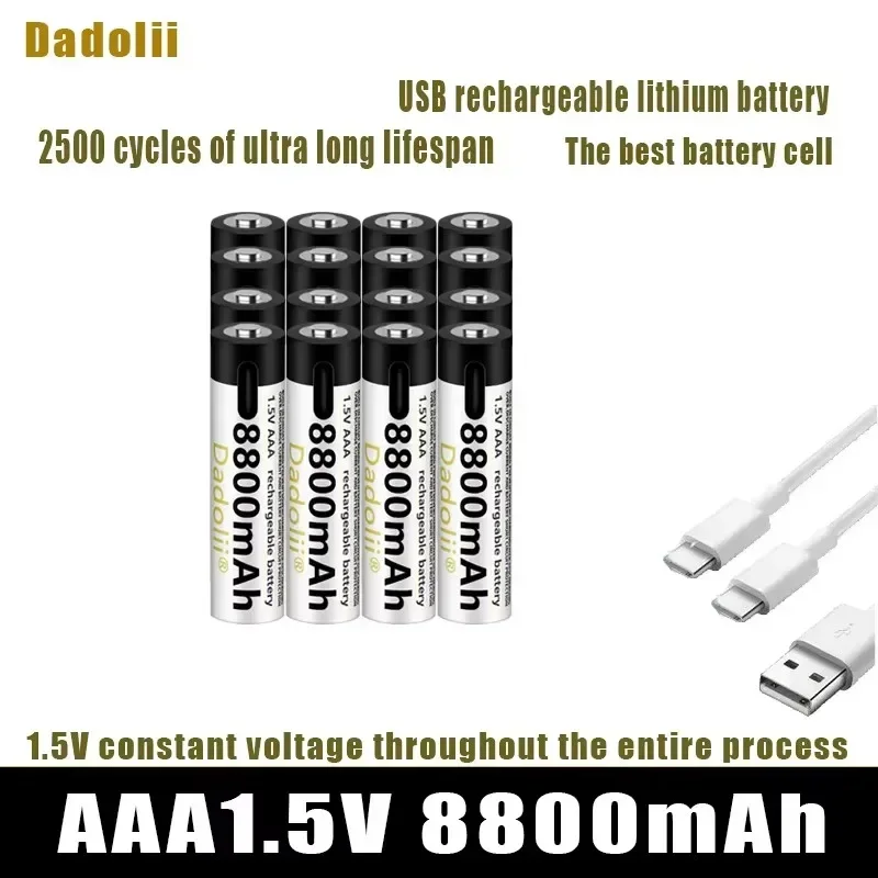 High capacity 1.5V AAA 8800 mWh USB rechargeable li-ion battery for remote control mouse small fan Electric toy battery + Cable
High capacity 1.5V AAA 8800 mWh USB rechargeable li-ion battery for remote control mouse small fan Electric toy battery + Cable