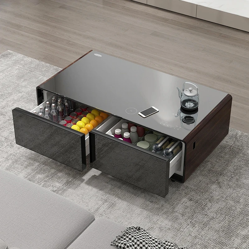 Coffee Tle with Refrigerator Drawers, Speaker & Wirels Charging, Tempered Glass Top
Coffee Tle with Refrigerator Drawers, Speaker & Wirels Charging, Tempered Glass Top