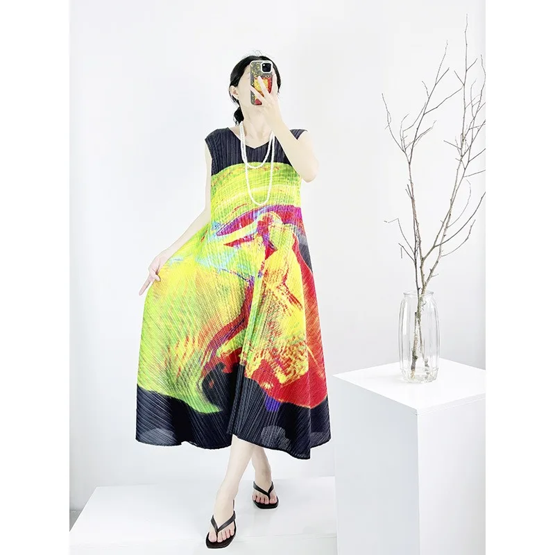 Miyake Pleated Long Printed Dresses Women Temperament Dinner Swing Sleeveless Long Dresses Dignified Elegant Commuter Clothing
Miyake Pleated Long Printed Dresses Women Temperament Dinner Swing Sleeveless Long Dresses Dignified Elegant Commuter Clothing