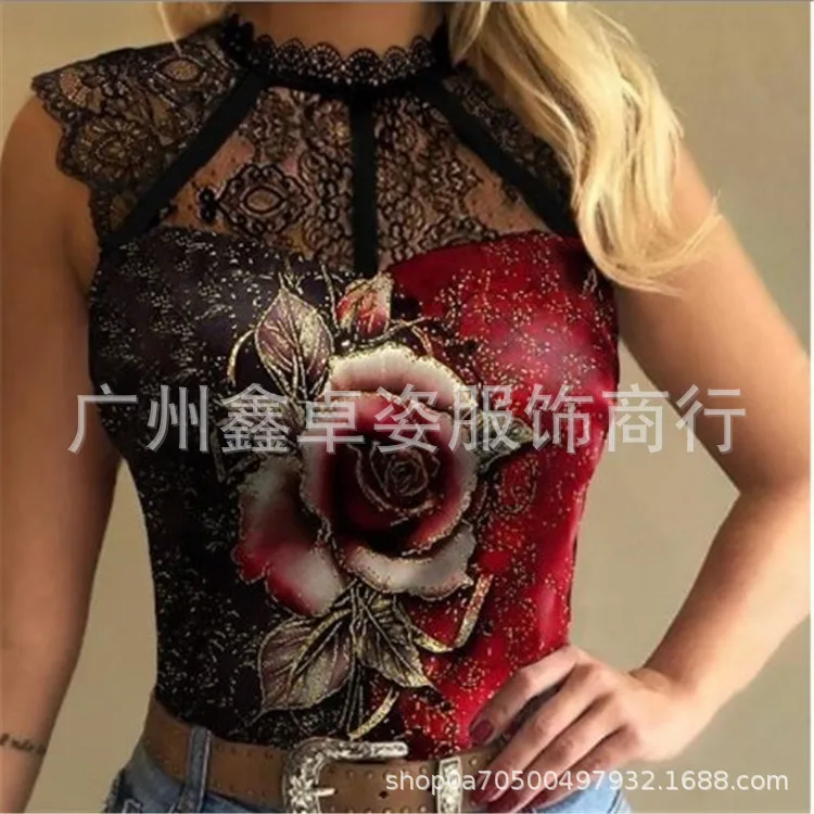 Women's T-Shirt Tops Summer 2023 New Casual Lace Splicing Floral Print T-Shirt for Women Sexy Slim Fit Sleeveless Tops Pullover
Women's T-Shirt Tops Summer 2023 New Casual Lace Splicing Floral Print T-Shirt for Women Sexy Slim Fit Sleeveless Tops Pullover