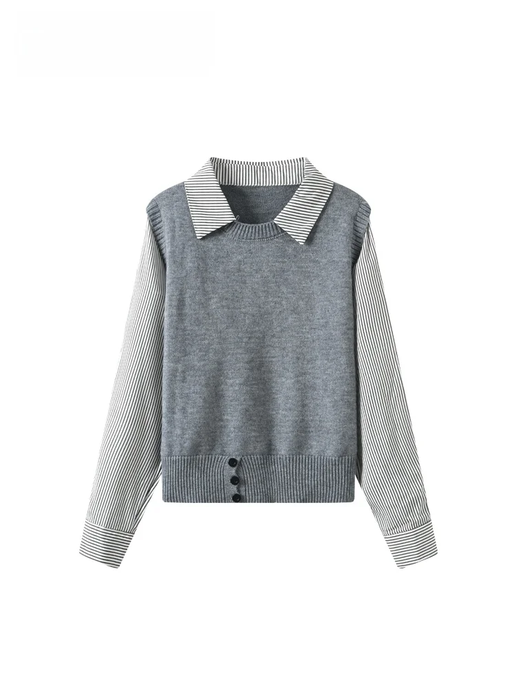 French Style plus Size Knitted Vest Women's Spring Fashion Stripe Patchwork Anti-Aging Top Thickened Long Sleeve Woolen Shirt
French Style plus Size Knitted Vest Women's Spring Fashion Stripe Patchwork Anti-Aging Top Thickened Long Sleeve Woolen Shirt
