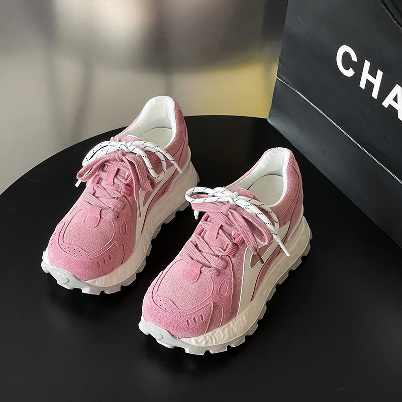 Gray Burgundy Patchwork Suede Chunky Sneakers For Women Dual Color Lace Up Design Round Toe Non Slip Serrated Thick Platform
Gray Burgundy Patchwork Suede Chunky Sneakers For Women Dual Color Lace Up Design Round Toe Non Slip Serrated Thick Platform