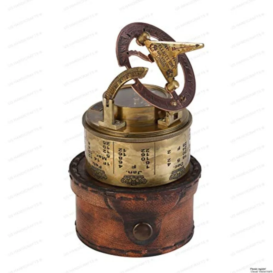 Vintage Brass Sundial Compass with Leather Case Antique Marine Navigation Instrument and Engraved Calendar Retro Pocket Compass
Vintage Brass Sundial Compass with Leather Case Antique Marine Navigation Instrument and Engraved Calendar Retro Pocket Compass