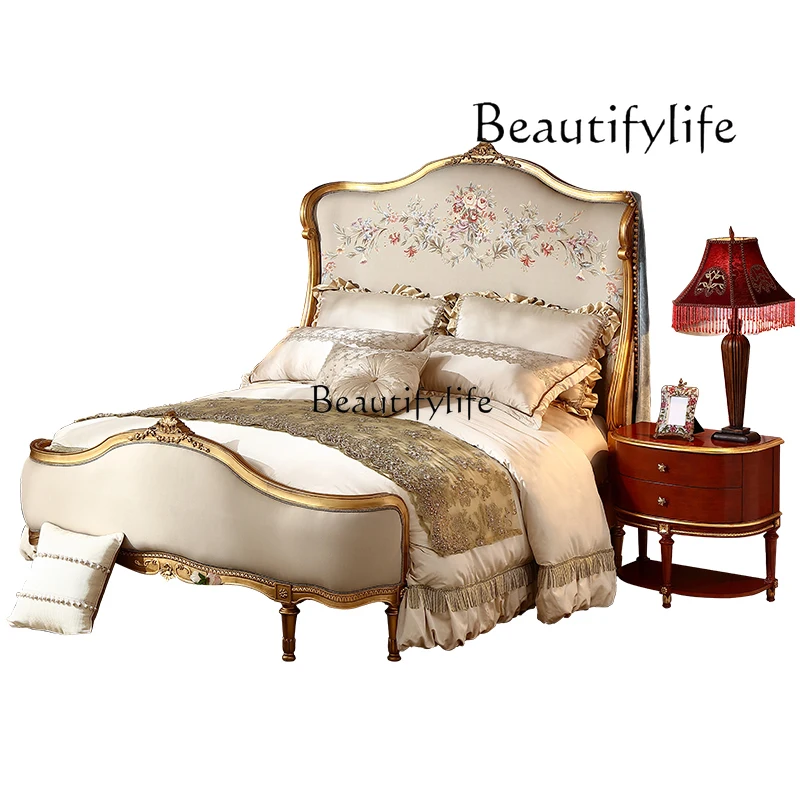 Retro high backrest jacquard fabric solid wood 1.8 meters wedding bed luxury villa bedroom
Retro high backrest jacquard fabric solid wood 1.8 meters wedding bed luxury villa bedroom