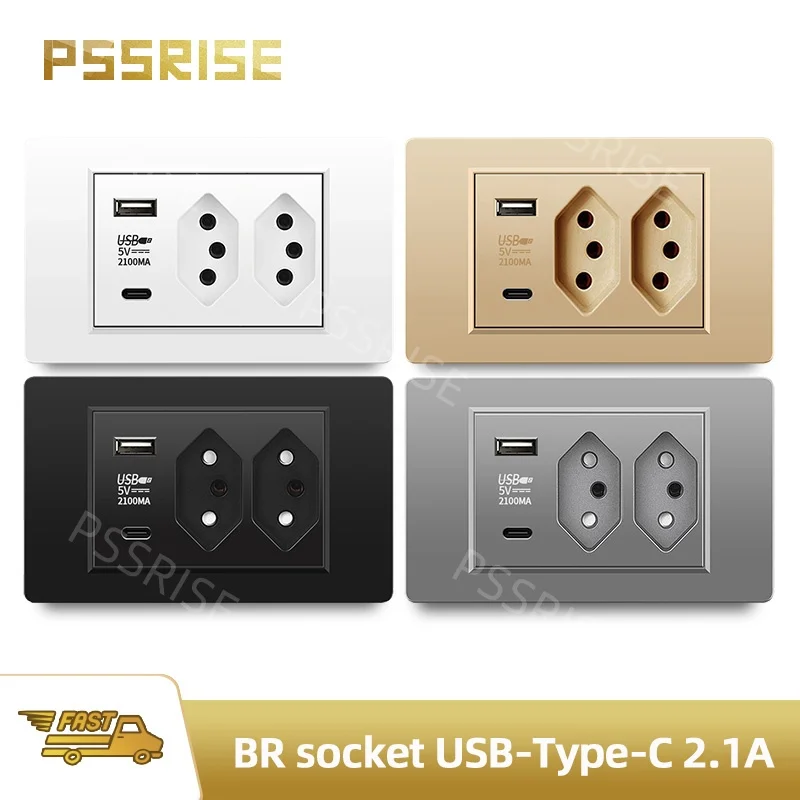 PSSRISE PC Panel Fireproof Double USB and Type-C Charge Brazil Standard Wall Outlets Power Electrical Plug 10A 20A fast charger
PSSRISE PC Panel Fireproof Double USB and Type-C Charge Brazil Standard Wall Outlets Power Electrical Plug 10A 20A fast charger
