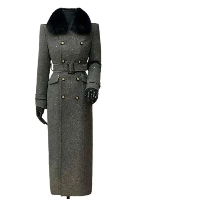 Модное женское шерстяное пальто 2025, новинка зимы с натуральным воротником, тонкое, высококачественное утолщенное серое женское шерстяное пальто H676 
Модное женское шерстяное пальто 2025, новинка зимы с натуральным воротником, тонкое, высококачественное утолщенное серое женское шерстяное пальто H676