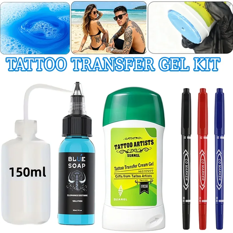 Tattoo Transfer Gel Set, 70g Tattoo Transfer Gel, 30ml Blue Soap Cleaner- With Squeeze Bottle, Three Marker Pens, Accessories Fo
Tattoo Transfer Gel Set, 70g Tattoo Transfer Gel, 30ml Blue Soap Cleaner- With Squeeze Bottle, Three Marker Pens, Accessories Fo