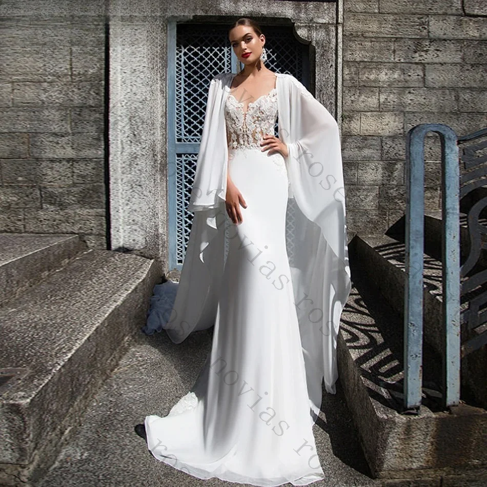 Customized Lace Mermaid Wedding Dress Deep V Neck Full Sleeve Chiffon Cape Bridal Gown Sexy Elegant Vestidos De Novia 2026
Customized Lace Mermaid Wedding Dress Deep V Neck Full Sleeve Chiffon Cape Bridal Gown Sexy Elegant Vestidos De Novia 2026