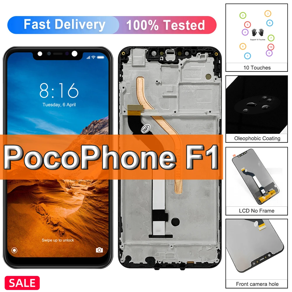 6.18" Display or Xiaomi Poco F1 LCD Touch Screen Replacement Digitizer Assembly For Mi Pocophone F1 Display Repair Parts Frame
6.18" Display or Xiaomi Poco F1 LCD Touch Screen Replacement Digitizer Assembly For Mi Pocophone F1 Display Repair Parts Frame