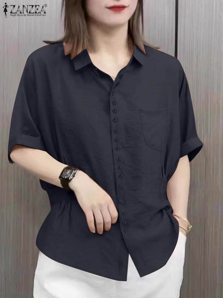 ZANZEA Летняя блузка женская с коротким рукавом с лацканами и воротником Blusas Femme Топы на пуговицах Туника 2025 Элегантная повседневная однотонная рабочая рубашка OL
ZANZEA Летняя блузка женская с коротким рукавом с лацканами и воротником Blusas Femme Топы на пуговицах Туника 2025 Элегантная повседневная однотонная рабочая рубашка OL