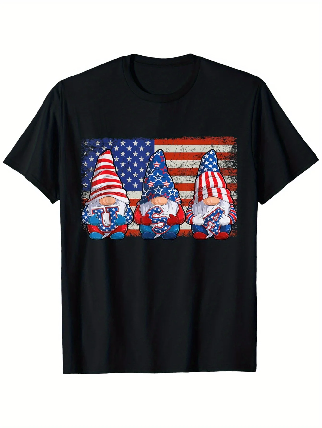Футболка с патриотическим принтом «Гном с американским флагом», 100% хлопок, круглый вырез, короткий рукав, стандартный крой, черный дизайн с звездами и полосами, идеально подходит для Дня независимости 4 июля.
Футболка с патриотическим принтом «Гном с американским флагом», 100% хлопок, круглый вырез, короткий рукав, стандартный крой, черный дизайн с звездами и полосами, идеально подходит для Дня независимости 4 июля.
