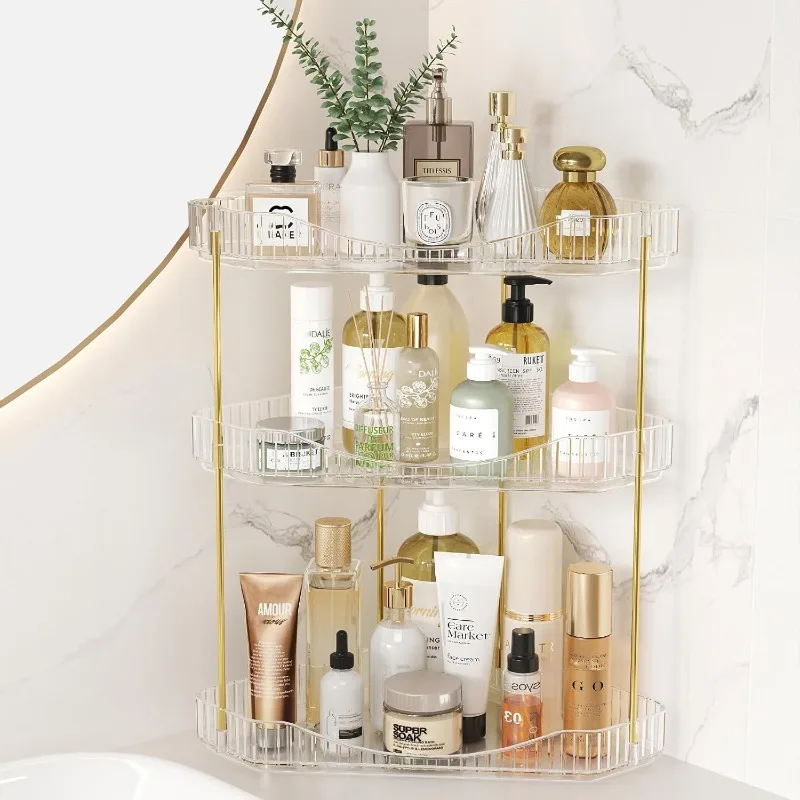 3-Tier Corner Bathroom Counter Organizer, Plastic Makeup Skincare Organizers Storage Countertop, Sink Vanity Trays
3-Tier Corner Bathroom Counter Organizer, Plastic Makeup Skincare Organizers Storage Countertop, Sink Vanity Trays
