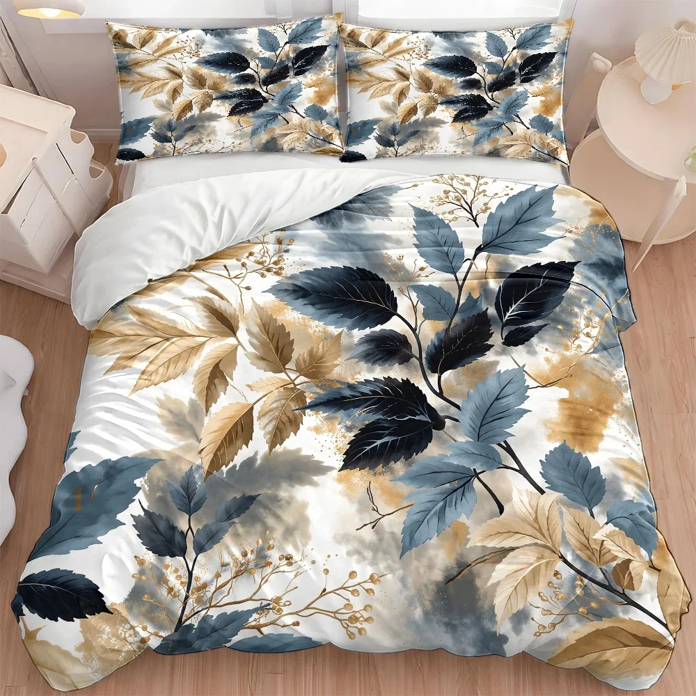 3Pc Luxurious Ink Blue Leaf Pattern Quilt Cover Set, Three-Piece Bedding Set (1*Quilt Cover + 2*Pillowcases), Suitable for All Seasons, Machine Washable, Invisible Zipper Double Bed Cover, Suitable for Home, Dormitory, Master Bedroom, Guest Room, Large Si
3Pc Luxurious Ink Blue Leaf Pattern Quilt Cover Set, Three-Piece Bedding Set (1*Quilt Cover + 2*Pillowcases), Suitable for All Seasons, Machine Washable, Invisible Zipper Double Bed Cover, Suitable for Home, Dormitory, Master Bedroom, Guest Room, Large Si