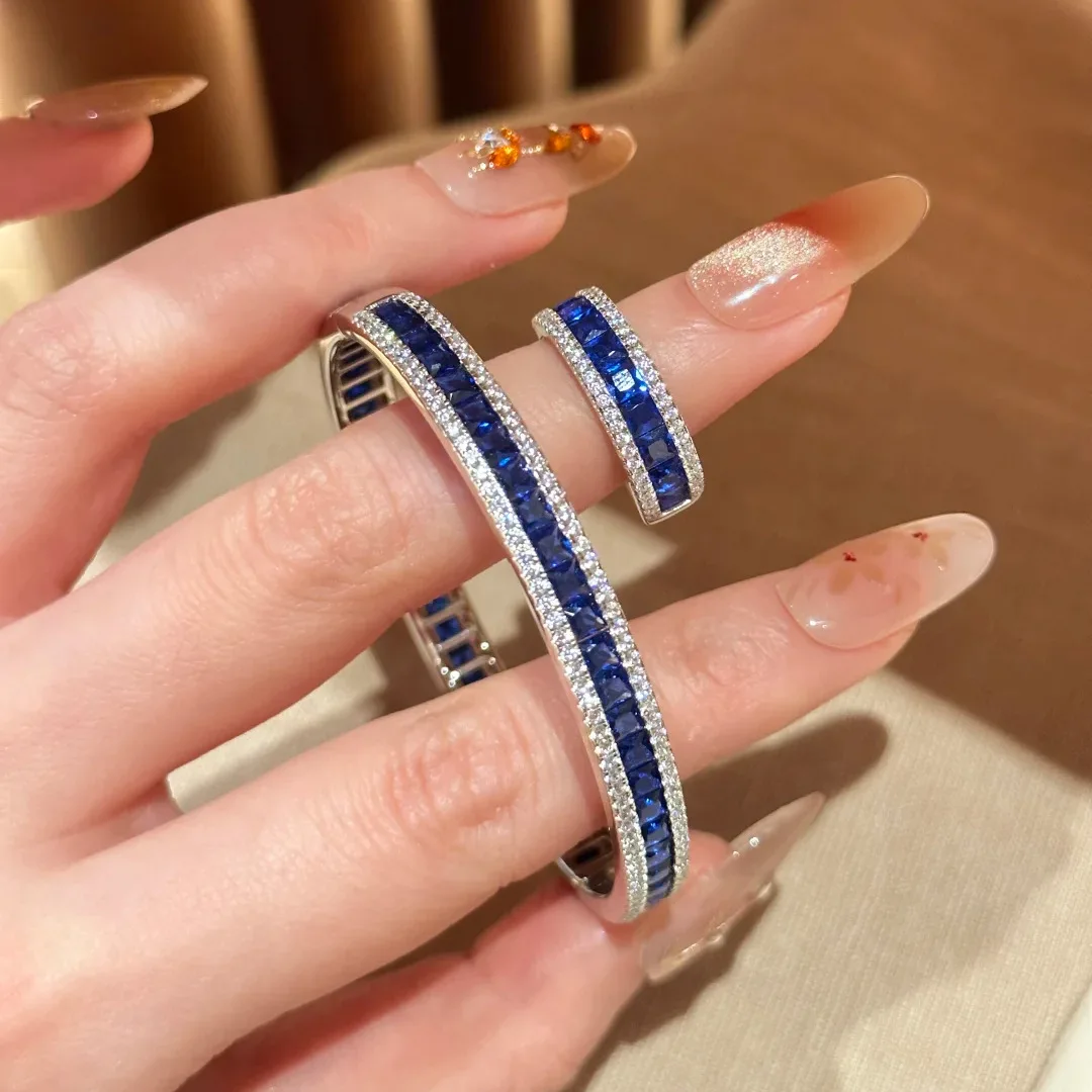 Trendy 14K Gold Lab Sapphire Diamond Jewelry Set Engagement Wedding Rings Bangle for Women Bridal Promise Gift
Trendy 14K Gold Lab Sapphire Diamond Jewelry Set Engagement Wedding Rings Bangle for Women Bridal Promise Gift