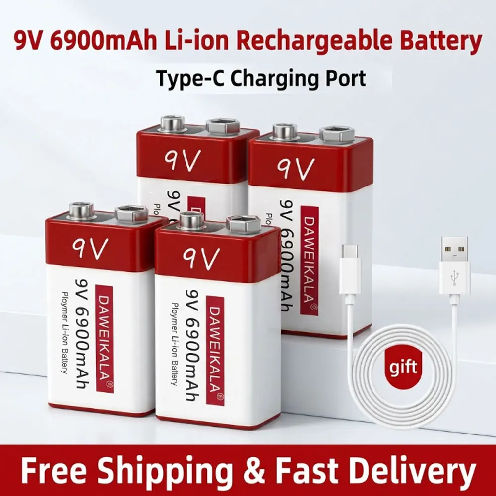 9V 6900mAh USB Type-C Rechargeable Li-ion Battery Portable Power for Multimeter Microphone Metal Detector Including Cable
9V 6900mAh USB Type-C Rechargeable Li-ion Battery Portable Power for Multimeter Microphone Metal Detector Including Cable