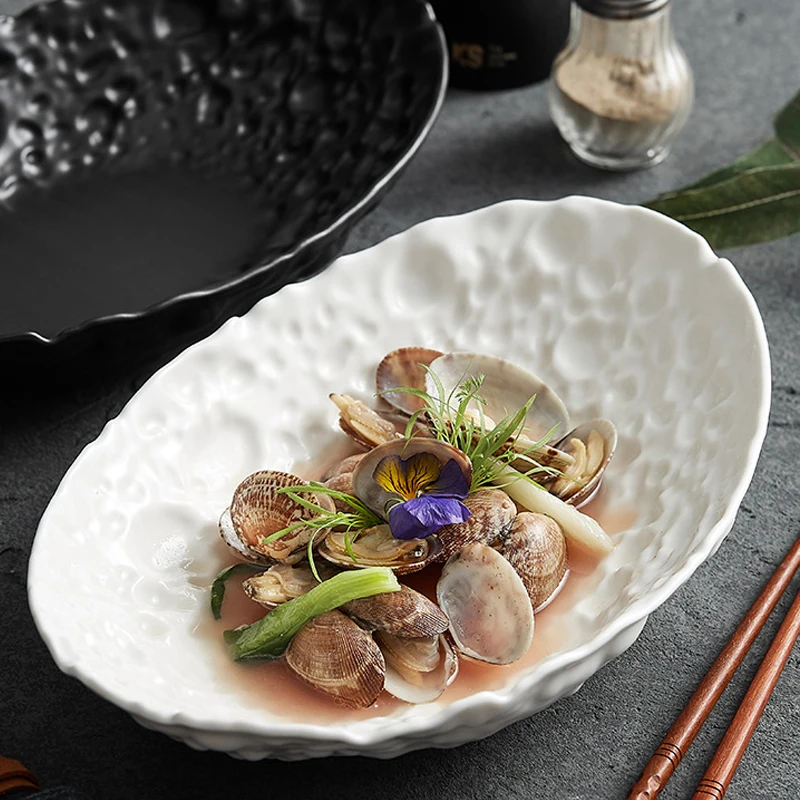 Meteorite Ceramic Plate Household Black White Dinner Plate Oval 10-inch Main Dish Irregular Ceramic Tableware In Restaurant
Meteorite Ceramic Plate Household Black White Dinner Plate Oval 10-inch Main Dish Irregular Ceramic Tableware In Restaurant