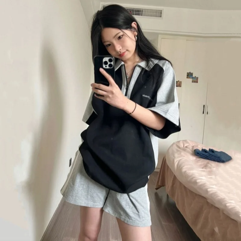 Retro American Color Block Shirt Short Sleeve Zipper Top High Street Embroidery Cotton Simulation Women's Summer Trendy ...
Retro American Color Block Shirt Short Sleeve Zipper Top High Street Embroidery Cotton Simulation Women's Summer Trendy ...