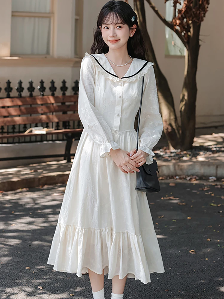 Белое жаккардовое длинное платье с рюшами для женщин, осеннее повседневное платье с длинным рукавом и кружевным кукольным воротником, 2025 г., корейские элегантные облегающие платья
Белое жаккардовое длинное платье с рюшами для женщин, осеннее повседневное платье с длинным рукавом и кружевным кукольным воротником, 2025 г., корейские элегантные облегающие платья