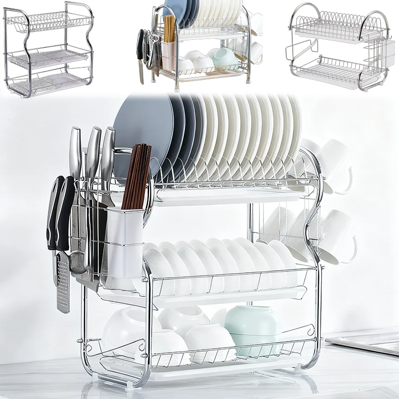 Multi-functional 2-Tier Kitchen Dish Rack Space-Saving Tableware Storage Draining Rack with Drainboard ChopstickS Cutting Board
Multi-functional 2-Tier Kitchen Dish Rack Space-Saving Tableware Storage Draining Rack with Drainboard ChopstickS Cutting Board