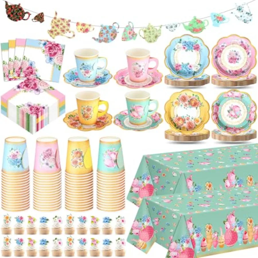 242 Pcs Floral Paper Tea Party Supplies Disposable 9 oz Tea Cup with Handle Flower Plates Napkin Cupcake Topper Decoration Bann
242 Pcs Floral Paper Tea Party Supplies Disposable 9 oz Tea Cup with Handle Flower Plates Napkin Cupcake Topper Decoration Bann