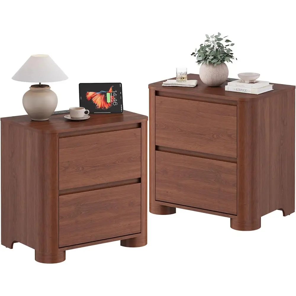 Walnut Nightstands Set o 2 with Charging Station, 23.6" ern Night Stand with Unique Thickened oot and 2 Storage Ders, Bede Table
Walnut Nightstands Set o 2 with Charging Station, 23.6" ern Night Stand with Unique Thickened oot and 2 Storage Ders, Bede Table