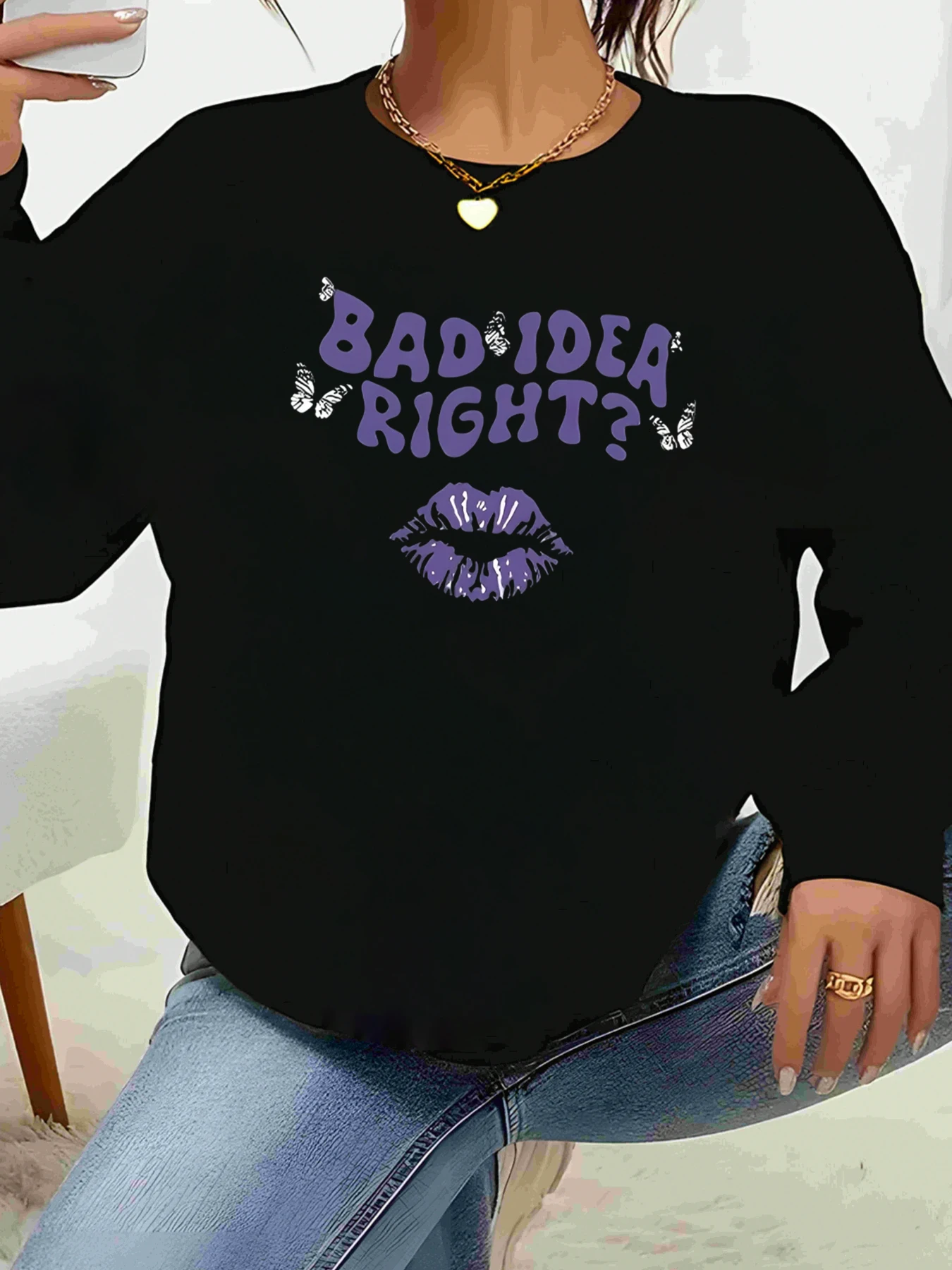 Футболка с длинным рукавом с принтом Purple Lips Bad Idea, повседневная женская одежда на Хэллоуин
Футболка с длинным рукавом с принтом Purple Lips Bad Idea, повседневная женская одежда на Хэллоуин