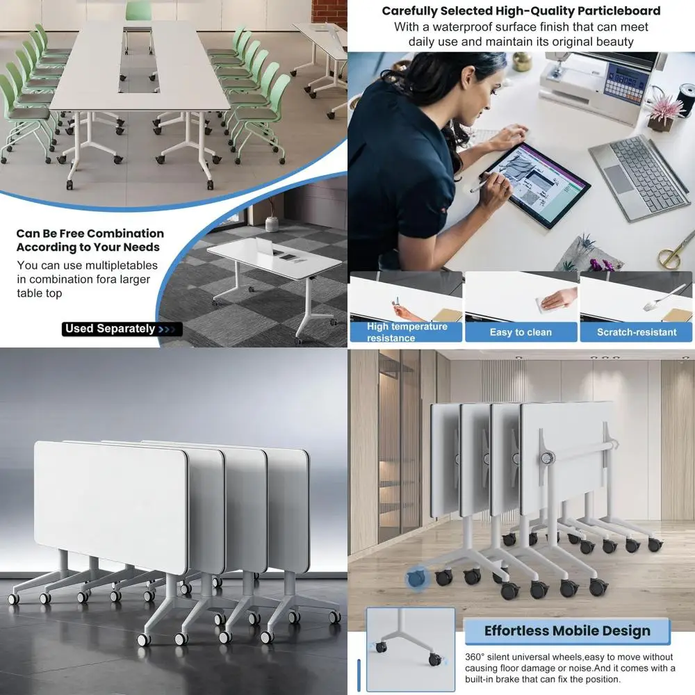 White Office Training Table with Silent Wheels, Rounded Design, Strong Metal Legs (Set of 4, 140x60x75 cm)
White Office Training Table with Silent Wheels, Rounded Design, Strong Metal Legs (Set of 4, 140x60x75 cm)