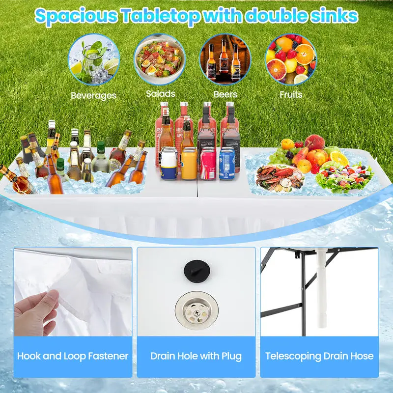 5 FT Folding Ice Cooler Table with Double Sinks for Camping Party Picnic Wedding-White
5 FT Folding Ice Cooler Table with Double Sinks for Camping Party Picnic Wedding-White