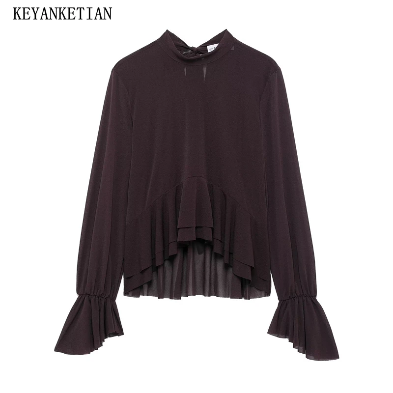 KEYANKETIAN 2025 New Women's Tiered Ruffles Chiffon Shirt Pullover Bow Bandage Flare sleeve Blouses Holiday wind Thin Crop Top
KEYANKETIAN 2025 New Women's Tiered Ruffles Chiffon Shirt Pullover Bow Bandage Flare sleeve Blouses Holiday wind Thin Crop Top