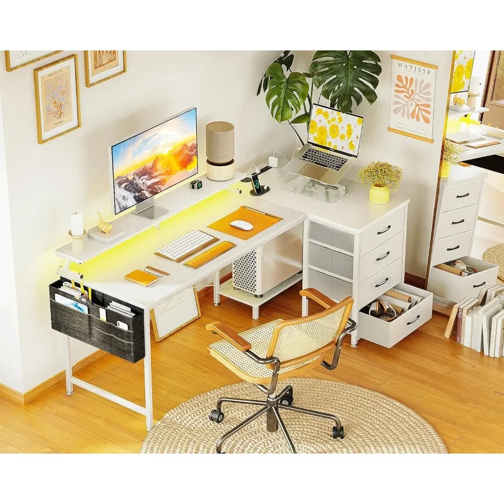 Computer Desk, L Shaped Computer Desks, with 4-Tier Drawers, with LED Lights & USB Power Outlets, Monitor Stand, Computer Desk
Computer Desk, L Shaped Computer Desks, with 4-Tier Drawers, with LED Lights & USB Power Outlets, Monitor Stand, Computer Desk
