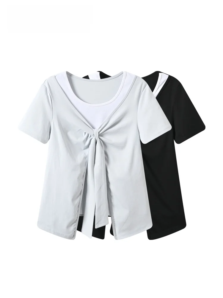 Unique plus Size Women's Short Sleeve T-Shirt Slimming Illusion Two-Piece Style Early Summer Fashionable Inner Wear Top
Unique plus Size Women's Short Sleeve T-Shirt Slimming Illusion Two-Piece Style Early Summer Fashionable Inner Wear Top