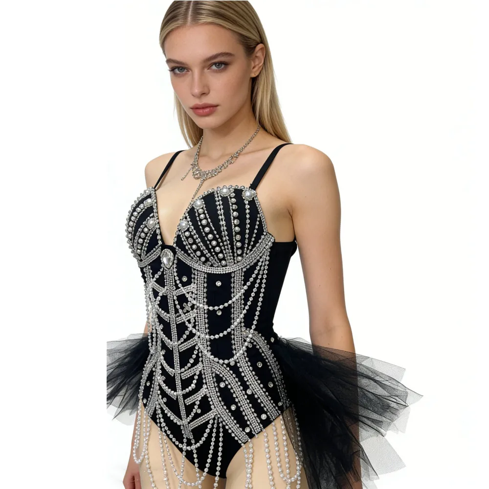 Nightclub Women DJ Dancer Sexy Stage Wear Black Beading Chains Bodysuit Electric Music Festival Clothing Performance Costume
Nightclub Women DJ Dancer Sexy Stage Wear Black Beading Chains Bodysuit Electric Music Festival Clothing Performance Costume