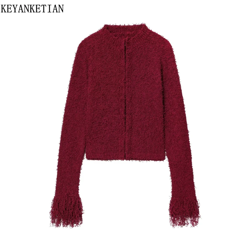 KEYANKETIAN 2025, новый зимний женский вязаный кардиган с кисточками, стильный шикарный укороченный свитер с круглым вырезом и пуговицами, вязаный топ
KEYANKETIAN 2025, новый зимний женский вязаный кардиган с кисточками, стильный шикарный укороченный свитер с круглым вырезом и пуговицами, вязаный топ