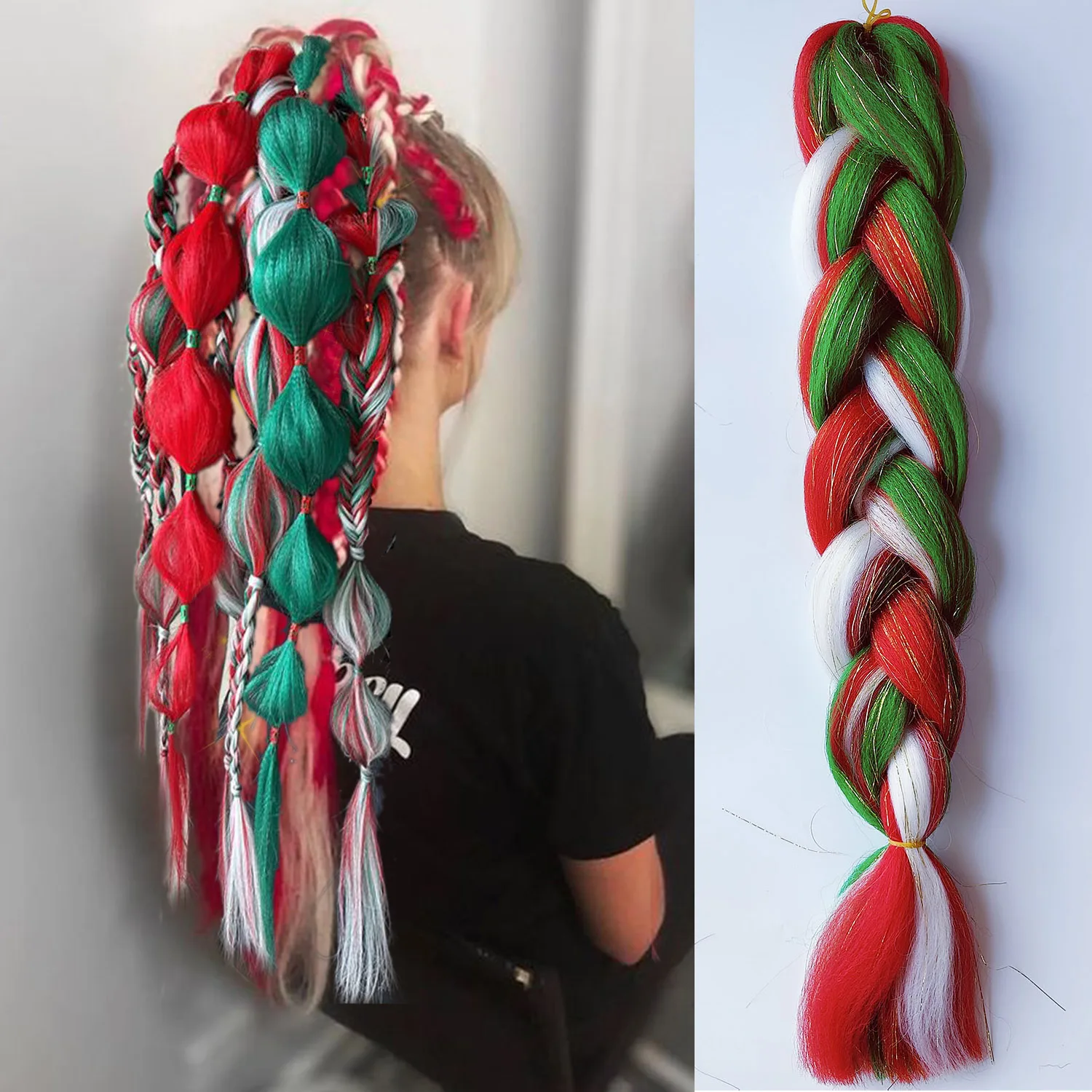 Red/Green/White Jumbo Braids Synthetic Colorful Braid Mixed Tinsels Festival Rave Braids for Girls Kids Christmas Halloween
Red/Green/White Jumbo Braids Synthetic Colorful Braid Mixed Tinsels Festival Rave Braids for Girls Kids Christmas Halloween