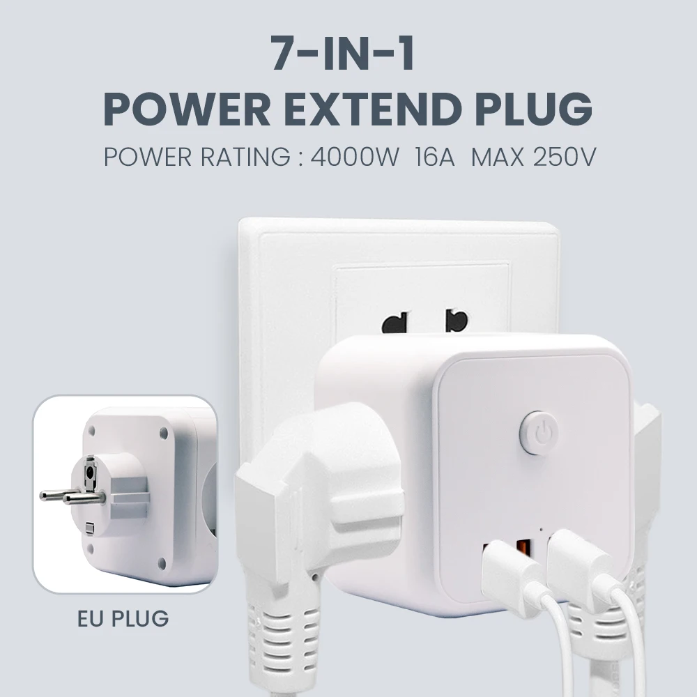 Wall Socket Extender 7-in-1 EU Plug Charger With 3AC Outlets 3 USB Ports And 1 Type C On/Off Switch For Home
Wall Socket Extender 7-in-1 EU Plug Charger With 3AC Outlets 3 USB Ports And 1 Type C On/Off Switch For Home