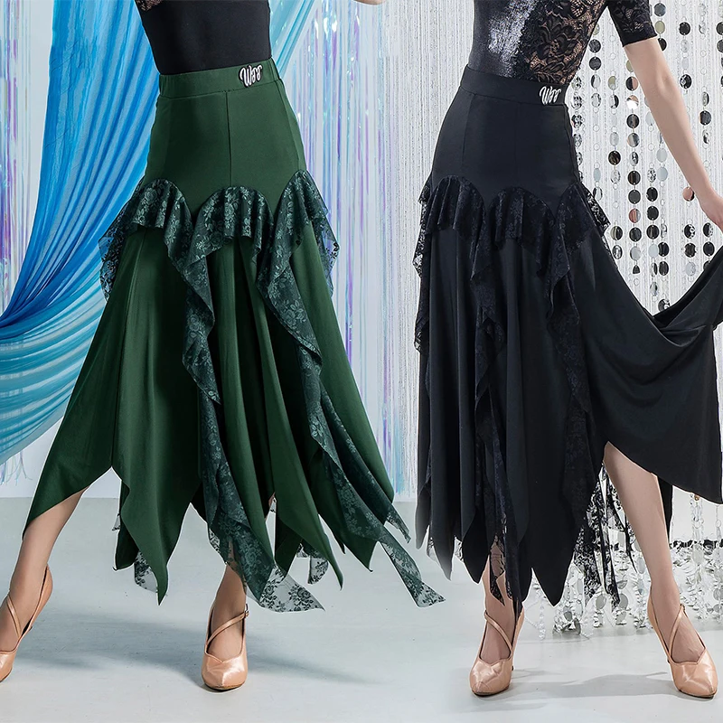 New Ballroom Dance Skirt Women National Standard Ballroom Dance Clothes Lace Ruffled Green Black Skirts Practice Wear DNV27137
New Ballroom Dance Skirt Women National Standard Ballroom Dance Clothes Lace Ruffled Green Black Skirts Practice Wear DNV27137