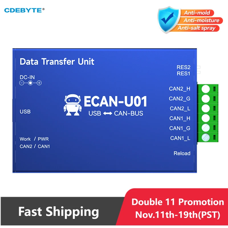 CAN2.0 Debugger CAN to USB Converter Bus Analyzer CDEBYTE ECAN-U01 CAN-BUS Bidirectional 2-Way Isolated Transceiver USB2.0
CAN2.0 Debugger CAN to USB Converter Bus Analyzer CDEBYTE ECAN-U01 CAN-BUS Bidirectional 2-Way Isolated Transceiver USB2.0