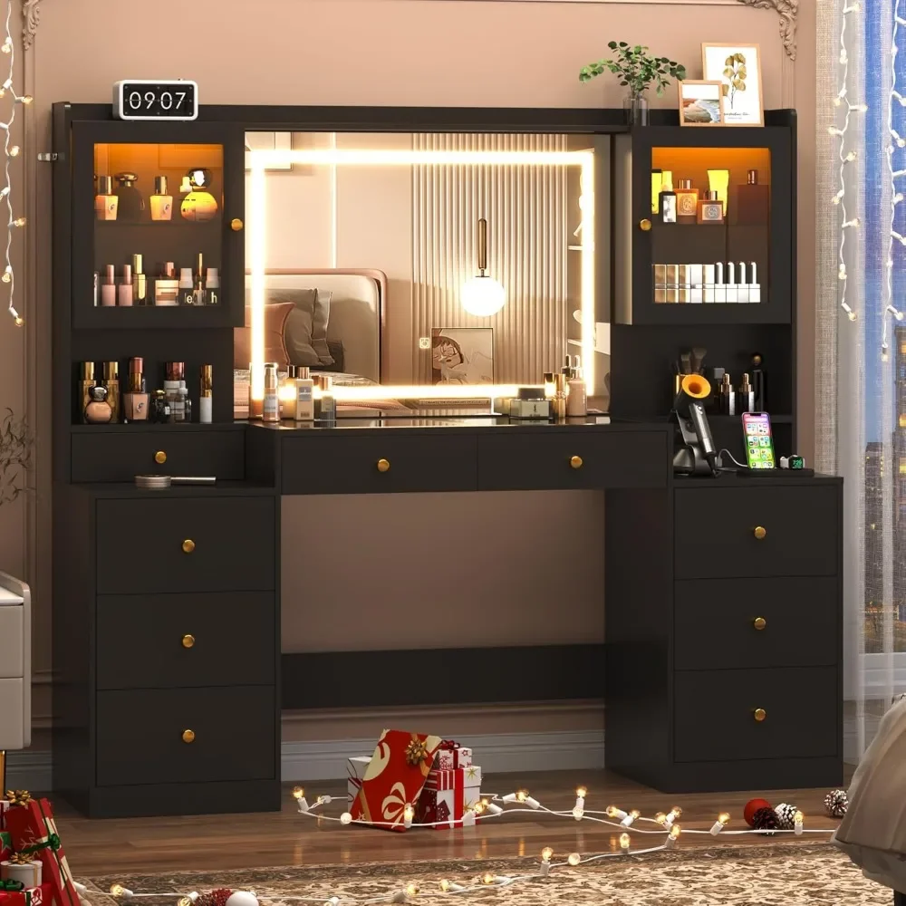 Large Vanity Desk, Tempered Glass Top, Outlet, 3 Lights Mode Mirror & Lights, 9 Drawers, 2 RGB Cabinet, Makeup Vanities
Large Vanity Desk, Tempered Glass Top, Outlet, 3 Lights Mode Mirror & Lights, 9 Drawers, 2 RGB Cabinet, Makeup Vanities