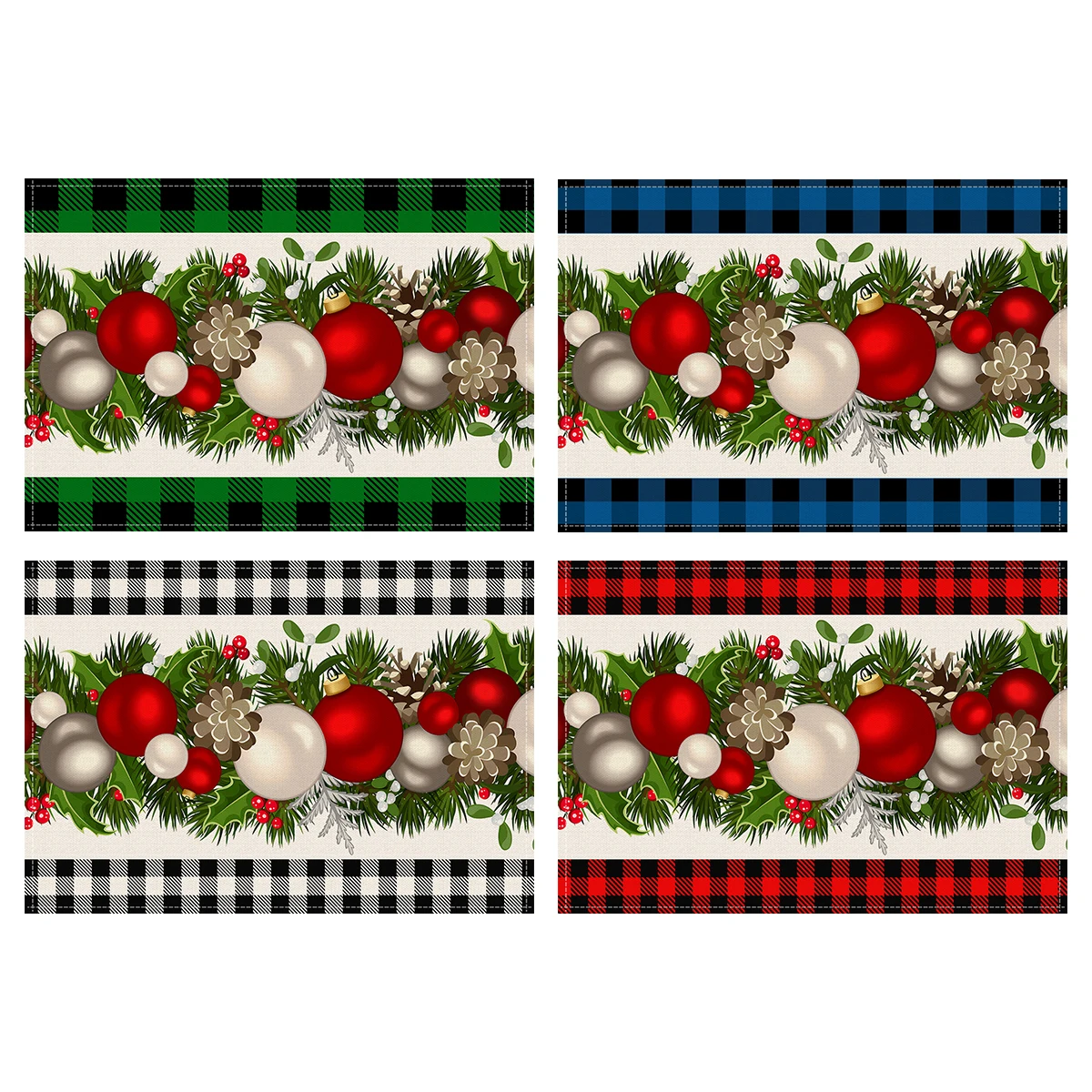 1/4/6pcs Christmas classic plaid pine ball design placemat, Christmas party placemat, suitable for restaurants, family gathering
1/4/6pcs Christmas classic plaid pine ball design placemat, Christmas party placemat, suitable for restaurants, family gathering