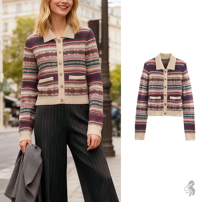 Women's Fair Isle Pattern Knit Cardigan - Collared Button-Front with Pockets, Multicolor Vintage Style Sweater
Women's Fair Isle Pattern Knit Cardigan - Collared Button-Front with Pockets, Multicolor Vintage Style Sweater