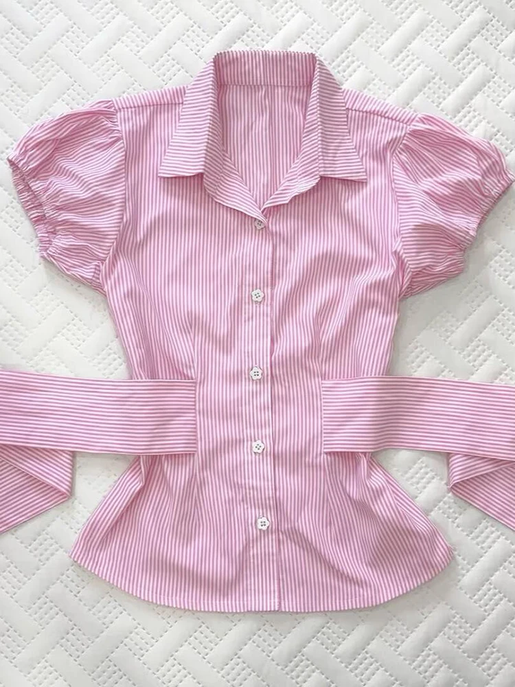 Original Sweet Striped Slimming Shoulder Bared Short Sleeve Korean Style Waist Cinched Summer Top Halfchi Tao Women's Shirt
Original Sweet Striped Slimming Shoulder Bared Short Sleeve Korean Style Waist Cinched Summer Top Halfchi Tao Women's Shirt