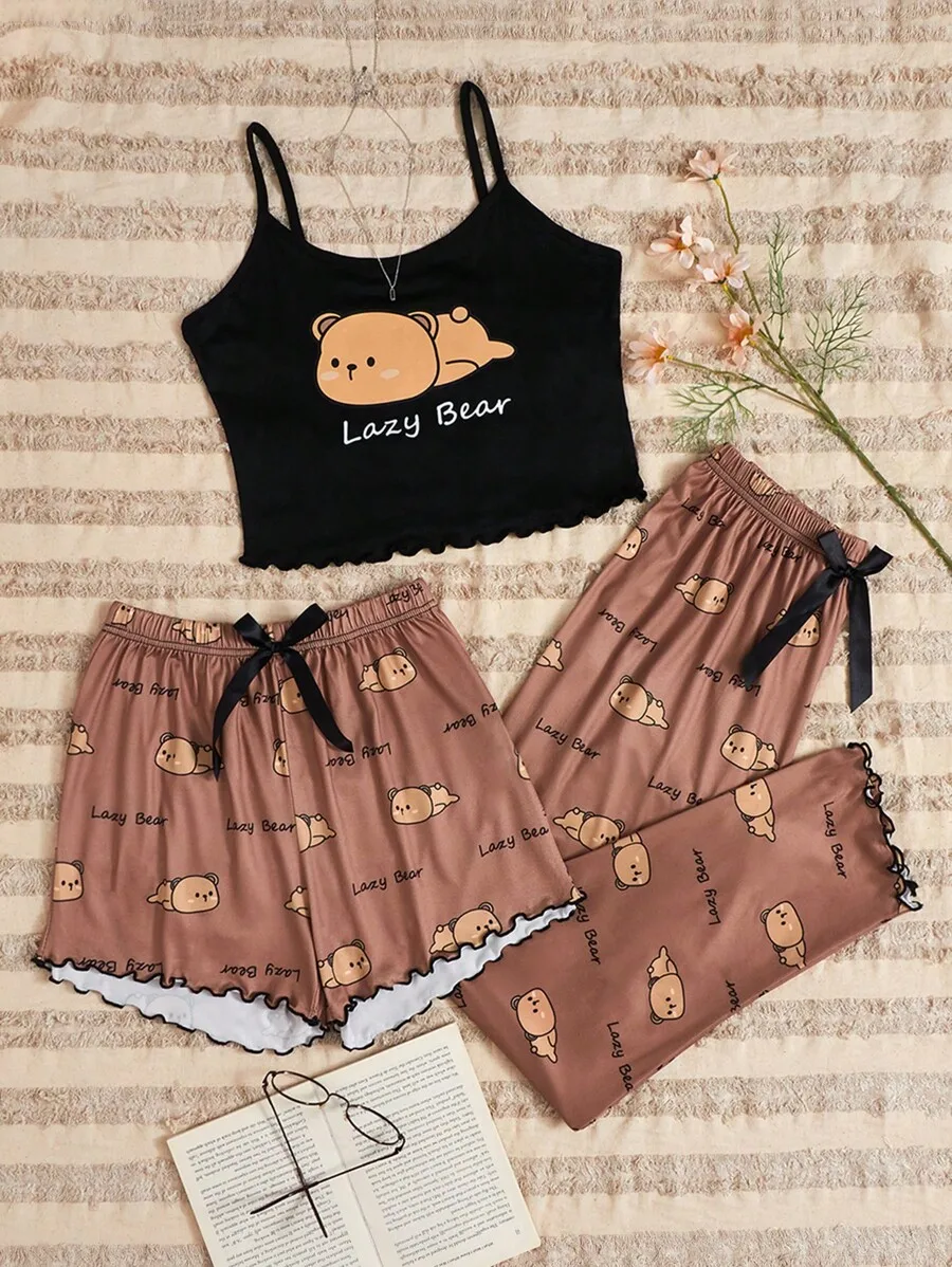 Black Cartoon Lazy Bear Print Spaghetti Strap Pajama Top
Black Cartoon Lazy Bear Print Spaghetti Strap Pajama Top