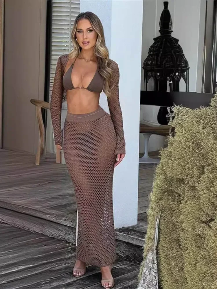 UOSU Knitted Beach Skirts Sets Women Sexy Sheer Short Cardigan and Maxi Skirts Outfits Summer Bikini Cover Up Two Piece Sets
UOSU Knitted Beach Skirts Sets Women Sexy Sheer Short Cardigan and Maxi Skirts Outfits Summer Bikini Cover Up Two Piece Sets